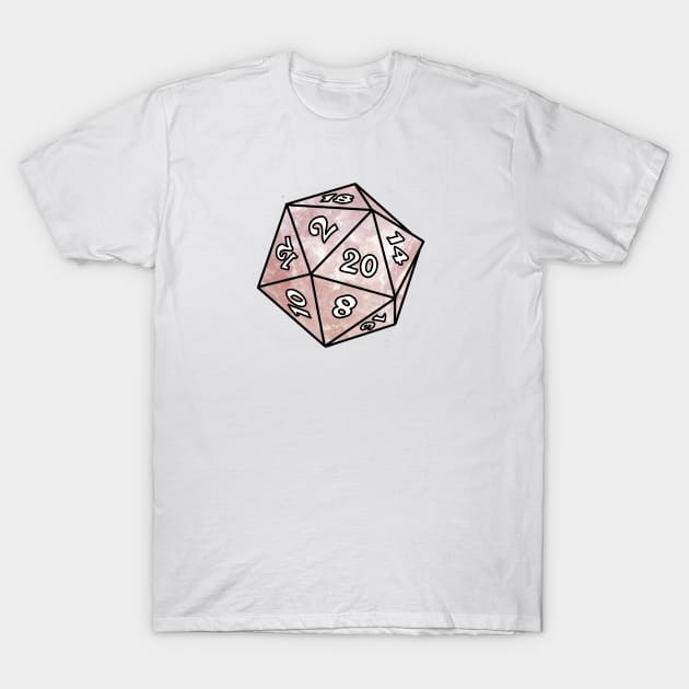 Rose Quartz D20 Dice T-Shirt by TheUndeadDesign